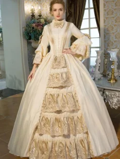 Robe Victorienne Opéra médiévale victorienne Robe Rococo Robe Marie Antoinette  Robe Victorienne rétro victorien Beige volants robe Maxi Déguisements Halloween