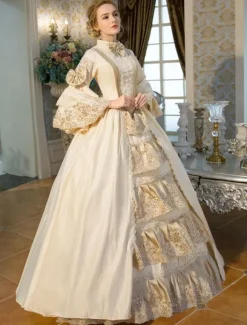 Robe Victorienne Opéra médiévale victorienne Robe Rococo Robe Marie Antoinette  Robe Victorienne rétro victorien Beige volants robe Maxi Déguisements Halloween