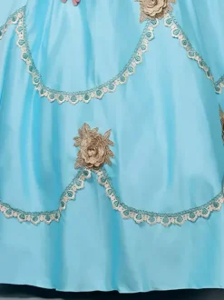 Robe victorienne bleu ciel clair en dentelle à volants et fleurs ensemble de costumes vintage