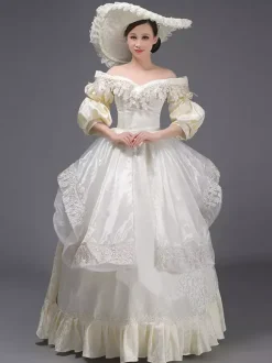 Robe Victorienne Champagne Rétro  Robe Victorienne Femmes Dentelle Volants Robe Marie Antoinette Tunique Robe Chapeau Vintage Mascarade Robe De Bal Déguisement Médiéval