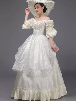 Robe Victorienne Champagne Rétro  Robe Victorienne Femmes Dentelle Volants Robe Marie Antoinette Tunique Robe Chapeau Vintage Mascarade Robe De Bal Déguisement Médiéval