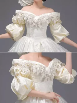 Robe Victorienne Champagne Rétro  Robe Victorienne Femmes Dentelle Volants Robe Marie Antoinette Tunique Robe Chapeau Vintage Mascarade Robe De Bal Déguisement Médiéval