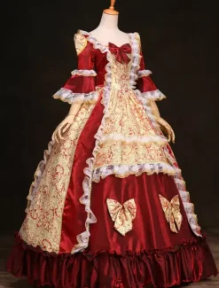Robe Victorienne Opéra médiévale victorienne Robe Rococo Robe Marie Antoinette volant rouge Robe Déguisements Halloween Bourgogne