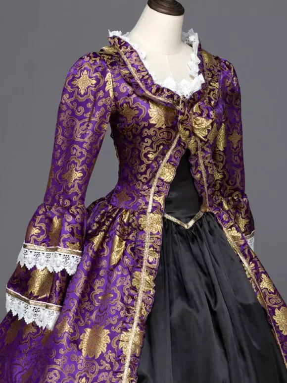 Robe victorienne Robe Rococo Opéra Costume Vintage Pourpre costume gothique avec dentelle Halloween