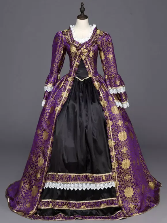 Robe victorienne Robe Rococo Opéra Costume Vintage Pourpre costume gothique avec dentelle Halloween