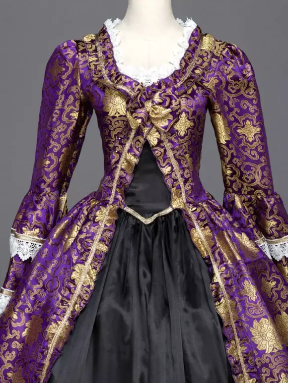 Robe victorienne Robe Rococo Opéra Costume Vintage Pourpre costume gothique avec dentelle Halloween