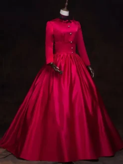 Robe victorienne rouge rétro Costume Femmes Baroque Mascarade robes de bal Royal Vintage Costume Déguisements Halloween Bourgogne