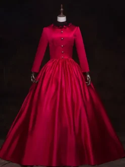 Robe victorienne rouge rétro Costume Femmes Baroque Mascarade robes de bal Royal Vintage Costume Déguisements Halloween Bourgogne