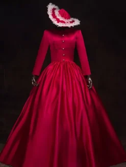 Robe victorienne rouge rétro Costume Femmes Baroque Mascarade robes de bal Royal Vintage Costume Déguisements Halloween Bourgogne