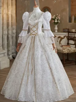 Robe Victorienne rétro blancs en polyester Robe Marie Antoinette Costume Robe Femme Style britannique Costume du 18e siècle