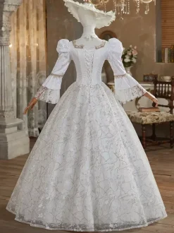 Robe Victorienne rétro blancs en polyester Robe Marie Antoinette Costume Robe Femme Style britannique Costume du 18e siècle