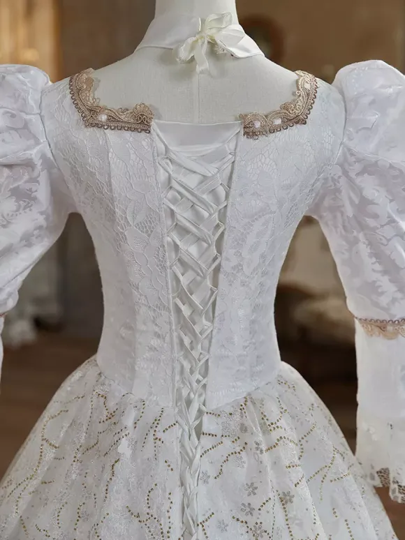 Robe Victorienne rétro blancs en polyester Robe Marie Antoinette Costume Robe Femme Style britannique Costume du 18e siècle