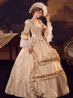 Robe Victorienne Rétro Champagne Robe Robe Marie Antoinette Femme Vêtements Vintage De Style Européen