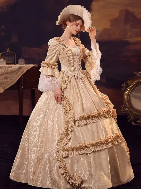 Robe Victorienne Rétro Champagne Robe Robe Marie Antoinette Femme Vêtements Vintage De Style Européen