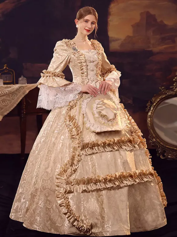 Robe Victorienne Rétro Champagne Robe Robe Marie Antoinette Femme Vêtements Vintage De Style Européen
