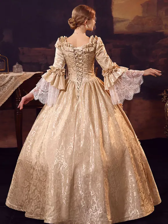 Robe Victorienne Rétro Champagne Robe Robe Marie Antoinette Femme Vêtements Vintage De Style Européen