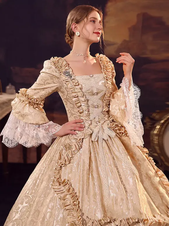Robe Victorienne Rétro Champagne Robe Robe Marie Antoinette Femme Vêtements Vintage De Style Européen