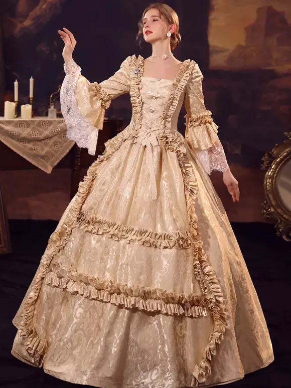 Robe Victorienne Rétro Champagne Robe Robe Marie Antoinette Femme Vêtements Vintage De Style Européen