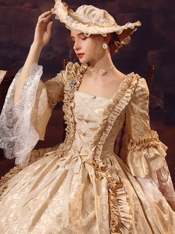Robe Victorienne Rétro Champagne Robe Robe Marie Antoinette Femme Vêtements Vintage De Style Européen