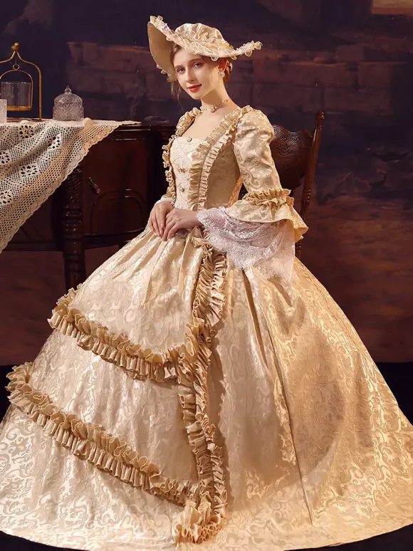 Robe Victorienne Rétro Champagne Robe Robe Marie Antoinette Femme Vêtements Vintage De Style Européen
