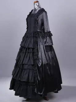 Robe Victorienne rétro noirs Robe en polyester à plusieurs niveaux Ensemble de  Robe Victorienne rétro Robe Marie Antoinette pour femmes Vêtements vintage