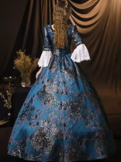 Robe Victorienne Style Marie-Antoinette à Manches Évasées Costurer de Bal Masqué Rococo avec Dentelle et Broderie