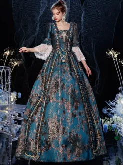 Robe Victorienne Style Marie-Antoinette à Manches Évasées Costurer de Bal Masqué Rococo avec Dentelle et Broderie
