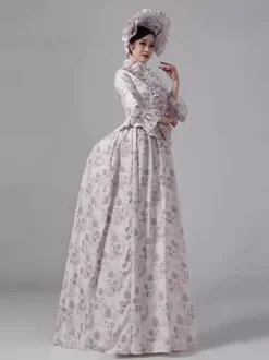 Robe victorienne à tournure imprimé floral champêtre élégante robe maxi rétro à manches longues et chapeau