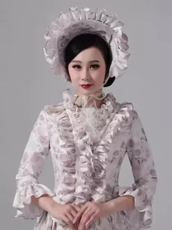 Robe victorienne à tournure imprimé floral champêtre élégante robe maxi rétro à manches longues et chapeau