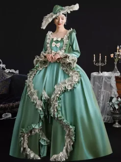 Robe victorienne vintage pour femme silhouette à hanches larges style XVIIIe siècle robe verte rétro