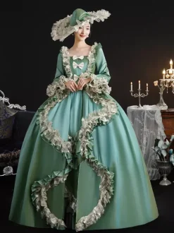 Robe victorienne vintage pour femme silhouette à hanches larges style XVIIIe siècle robe verte rétro