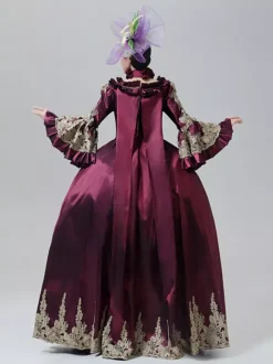 Robe victorienne vintage style Marie-Antoinette jupe brodée manches longues évasées robe de soirée vintage