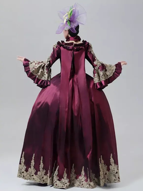 Robe victorienne vintage style Marie-Antoinette jupe brodée manches longues évasées robe de soirée vintage