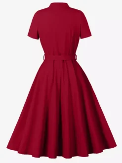 Robe vintage années 1950 robe swing vintage col à n艙ud papillon manches courtes robe de thé