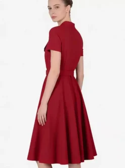Robe vintage années 1950 robe swing vintage col à n艙ud papillon manches courtes robe de thé