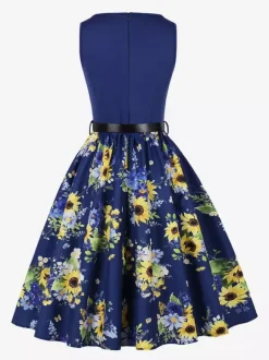 Robe vintage années 1950 robe trapèze fleurie sans manches robe midi style tea party