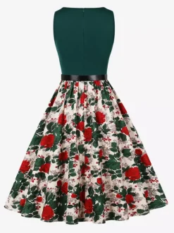 Robe vintage années 1950 robe trapèze fleurie sans manches robe midi style tea party