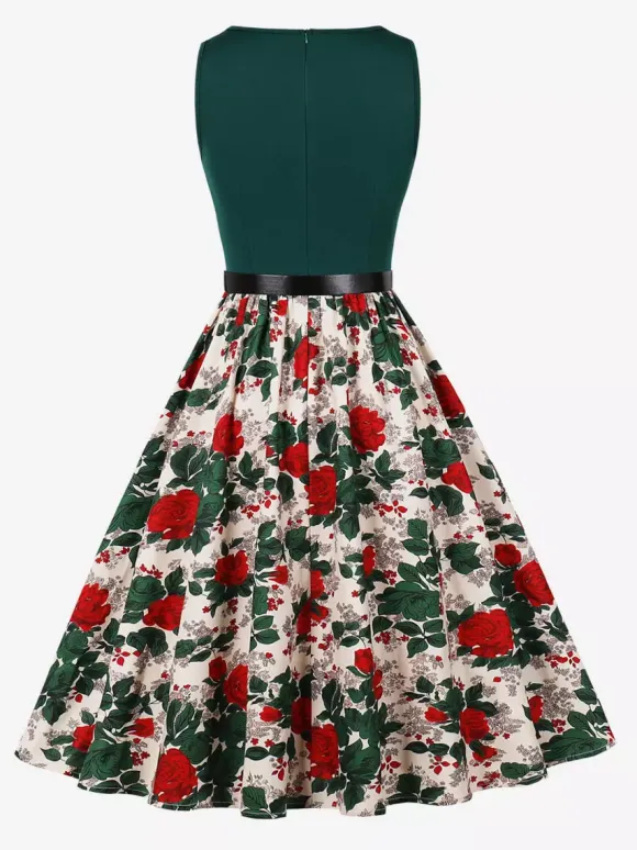 Robe vintage années 1950 robe trapèze fleurie sans manches robe midi style tea party