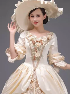 Robe Vintage Bleu Ciel Clair Rétro Costumes Dentelle Chapeau Femme Marie Antoinette Tunique Royale Mascarade Robe De Bal Déguisement Médiéval