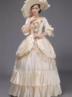 Robe Vintage Bleu Ciel Clair Rétro Costumes Dentelle Chapeau Femme Marie Antoinette Tunique Royale Mascarade Robe De Bal Déguisement Médiéval