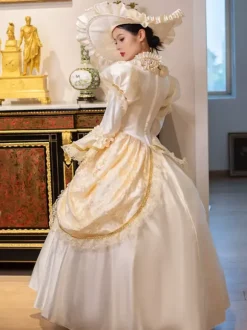 Robe Vintage Champagne Rétro Costumes Femme Marie Antoinette Costume Dentelle Volants Tunique 18ème Siècle Déguisement Médiéval