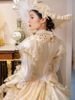 Robe Vintage Champagne Rétro Costumes Femme Marie Antoinette Costume Dentelle Volants Tunique 18ème Siècle Déguisement Médiéval