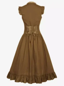 Robe Vintage Col En C艙ur Costumes Rétro Noirs Robe En Polyester En Dentelle Tunique Rétro Femme Costume Marie Antoinette Bourgogne