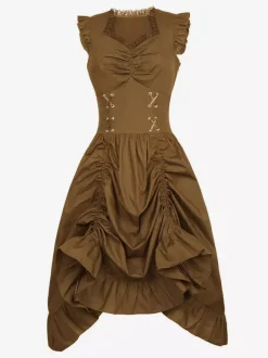 Robe Vintage Col En C艙ur Costumes Rétro Noirs Robe En Polyester En Dentelle Tunique Rétro Femme Costume Marie Antoinette Bourgogne