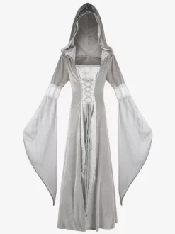 Robe Vintage Longue À Capuche Déguisement Costume Rétro Médiéval Bourgogne