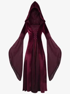 Robe Vintage Longue À Capuche Déguisement Costume Rétro Médiéval Bourgogne