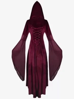 Robe Vintage Longue À Capuche Déguisement Costume Rétro Médiéval Bourgogne