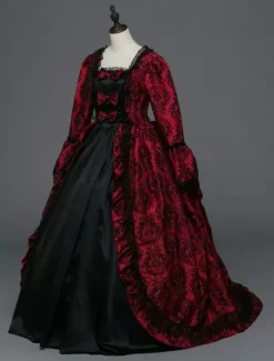 Robe Vintage médiévale victorienne Rococo Marie Antoinette Opéra Costume Rétro Déguisements Halloween Bourgogne