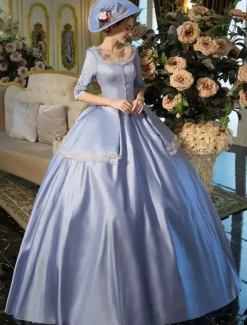 Robe Vintage Opéra victorienne bleu plissé robe Maxi Déguisements Halloween