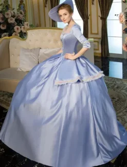 Robe Vintage Opéra victorienne bleu plissé robe Maxi Déguisements Halloween